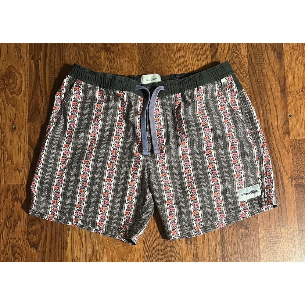 Critical Slide Society Mens Floral Stripe Board Shorts Grey Pink Size 30